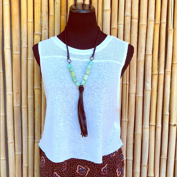 CALi Casual Tops - White Cropped Mesh Muscle Tee Medium *Must Bundle*